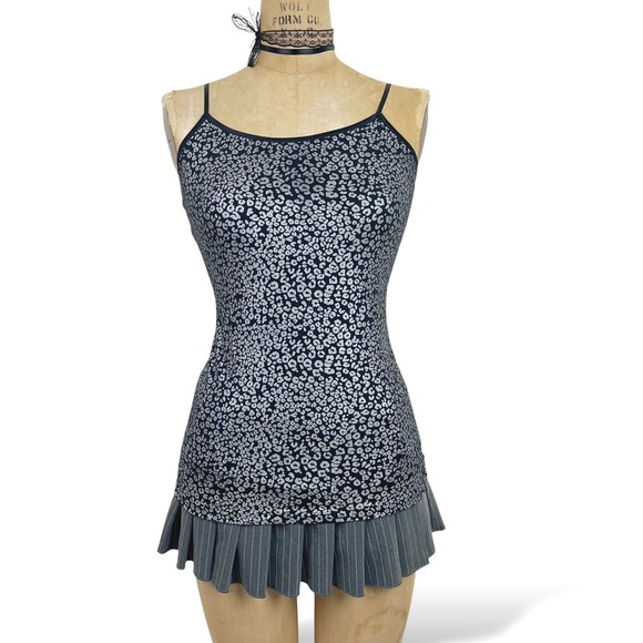 Deb Tops - 2000s Deb Cami Leopard Print Silver Metallic Size M Y2K Grunge Retro Mall Goth